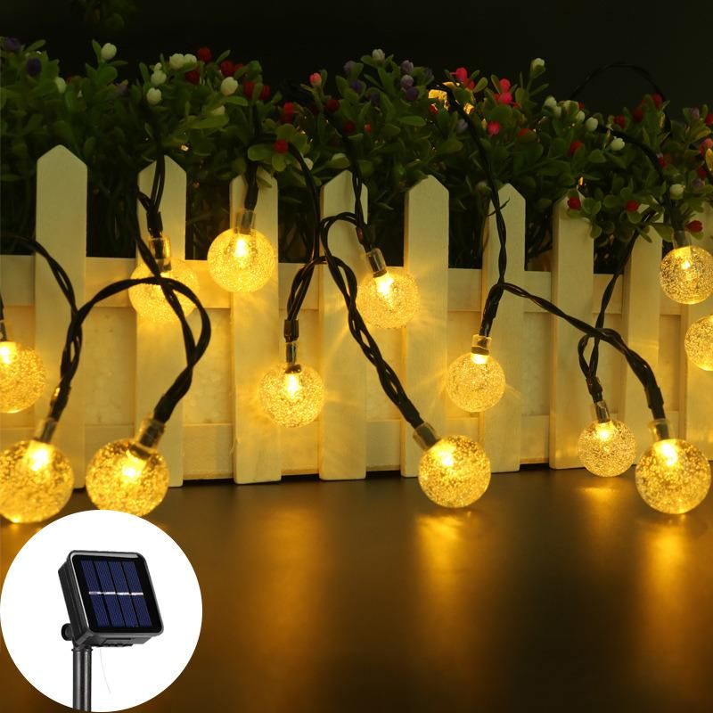 Solar Outdoor Garden String Lights, Crystal Ball Waterproof Lights and 8 Lighting Modes Solar Fairy Lights for Porch Backyard Garden