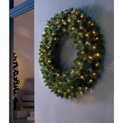 Decoration Plastic Flower LED Christmas Garland with LED Lights Artificial Green Wreaths