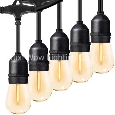 150FT S14 Outdoor String Light Garden Lights Mains Powered Waterproof IP65 with 45+5 Plastic LED Bulbs Warm White 2700K