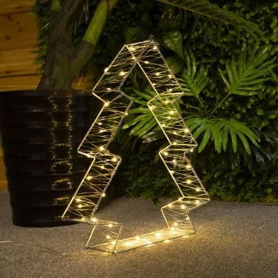 Set of 3 Garden Light Warm White Christmas Decoration Lamp LED Metal 3D Christmas Tree Light
