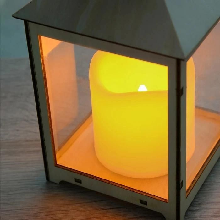 Wooden Lantern with Flickering LED Candle Christmas Decoration