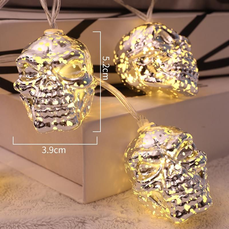 Flashing Electroplated Skull String Lights with Waterproof Battery Box for Halloween Decoration