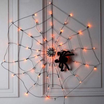LED Halloween Black Spider Web Light with 70 LED Waterproof Orange Net Lights