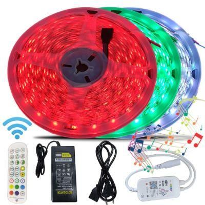 Hot Sell RGB LED Strip Light Flexible with Remote Control WiFi Smart Multi Color 5m 12 Volt 5050 IP65 RGB LED Strip Lights