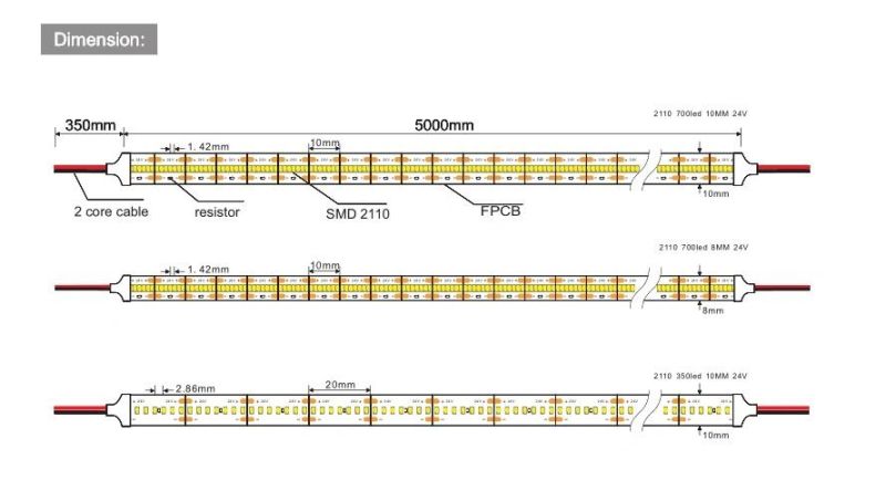 SMD2110 336LEDs/M DC12V / 24V High Brightness LED Strip Warm/White Double Row Strip
