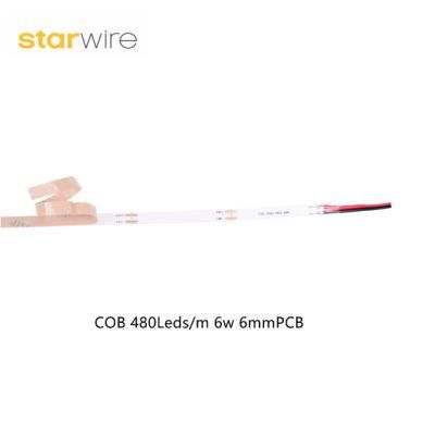 CE RoHS DC24 480LEDs/M 6mmpcb 6W COB LED Strip