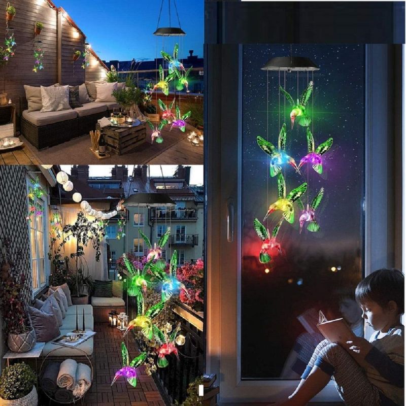 Wind Chime, Solar Hummingbird Wind Chimes, Color Changing Waterproof Outdoor Dé Cor, Home Yard Garden Decorations Wyz18486