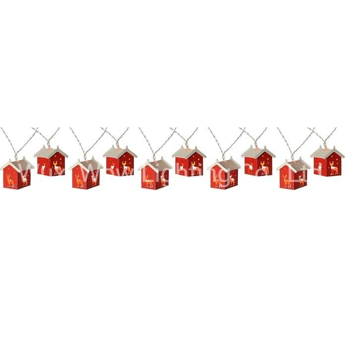 Reindeer Wooden House Light String with 10-LED - Red