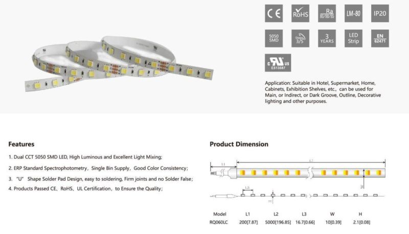 Dual CCT 5050 SMD LED Flexible LED Strip 60LEDs LED Strip Lights