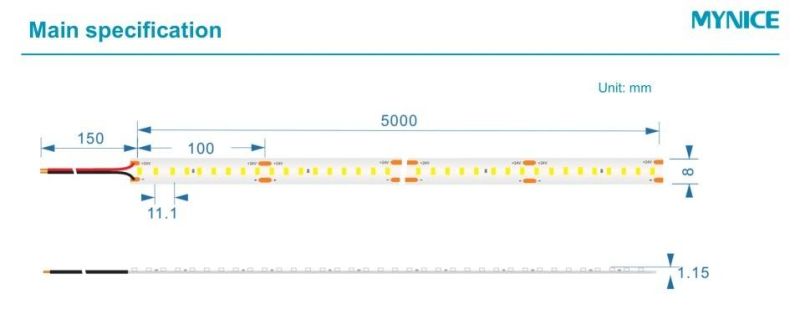 210lm/W 8mm High Efficiency Super Brightness SMD2835 DC24V 7.2W/M LED Flexible Strip Light