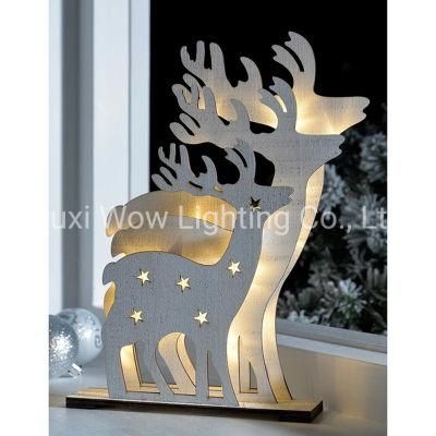 3 Layer Reindeer Table Christmas Decoration Wood 30 Cm - White