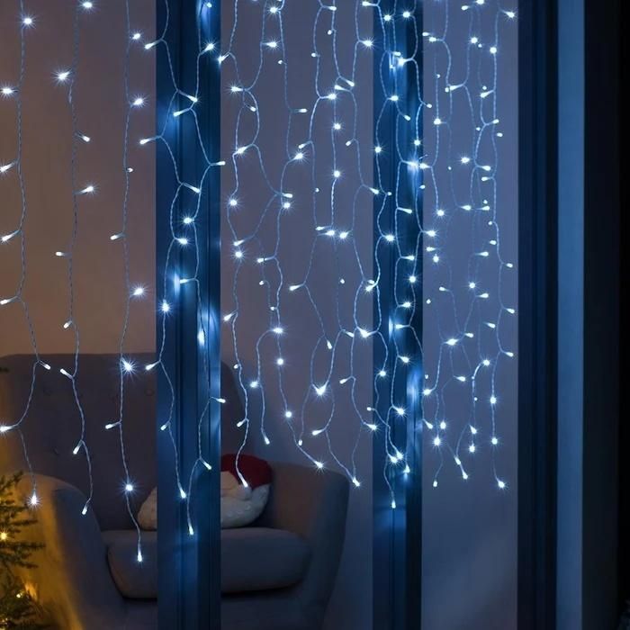 300 Multi Function LED Low Voltage Connectable Curtain Light String Warm White Christmas Lights