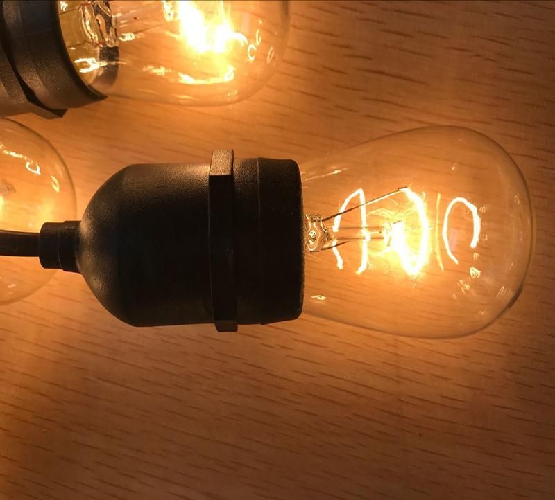 E27 Sockets Round Flat Rubber Cable Festoon Connectable Vintage Globe Outdoor LED String Lights
