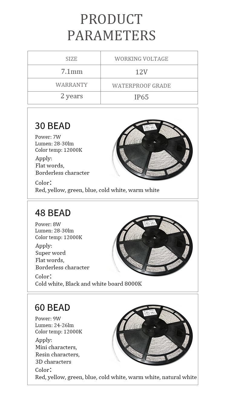 Manufacturer High Quality 5m Waterproof LED Light Strip 60LEDs/M 12V/24V 12W 2835 SMD Flexible LED Strip Light