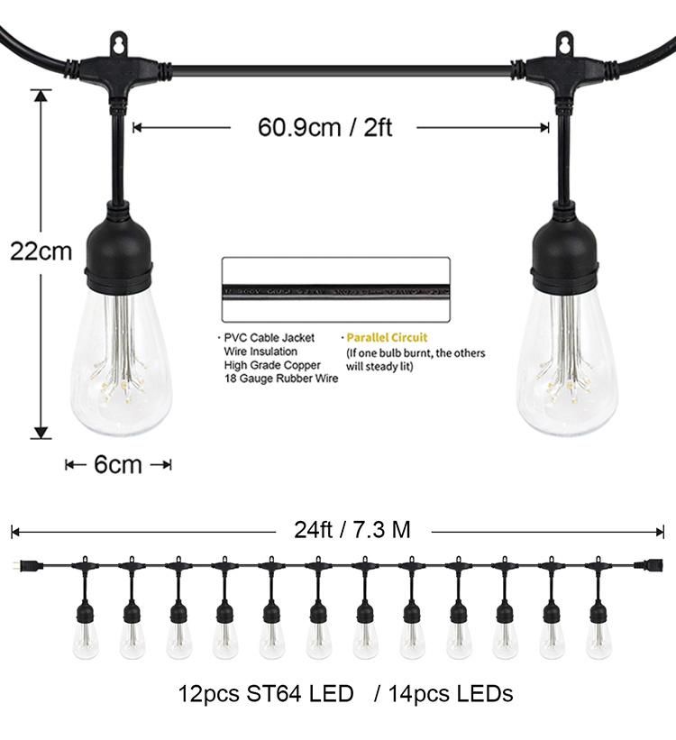 China Supplier Outdoor Indoor 24FT St64 Bulbs LED Light String