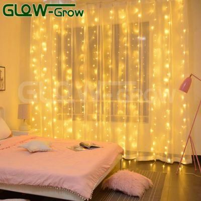 300 LED Window Wall Hanging Curtain String Light for Christmas Bedroom Wedding Party Backdrop Garden Indoor Outdoor Use (White)