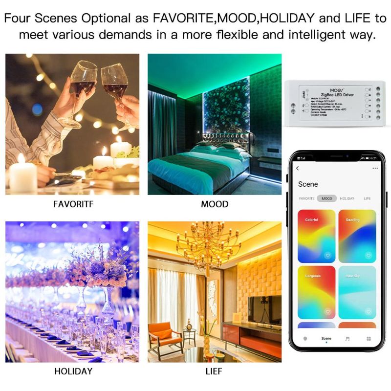 RGB LED Strip Lights Controller Driver Common Anode, Constant Voltage Tuya Smart Life Zigbee Gateway Hub Needed for RGB+C+W+Dimmer Lightings Bulbs