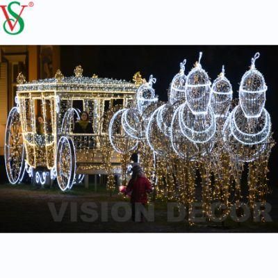 Custom Size Christmas Motif LED Outdoor Decoration Carriage Horse Light