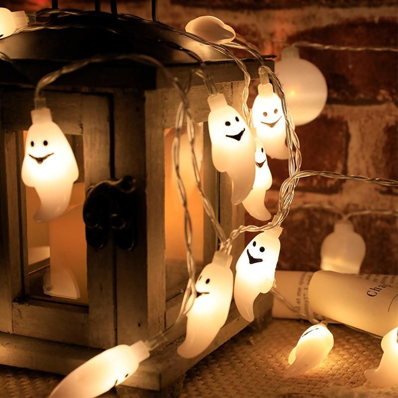 LED Halloween Decoration Light String Ghost Hanging Light Gauze White Gauze Skull String Light Easter Day Battery Light