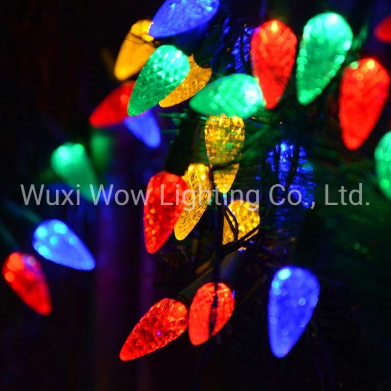 Solar Christmas Lights Outdoor C6 Strawberry String Lights, Multicolor LED Christmas Fairy Lights 50 LEDs Solar Garden Lights Rechargeable Light for Christmas