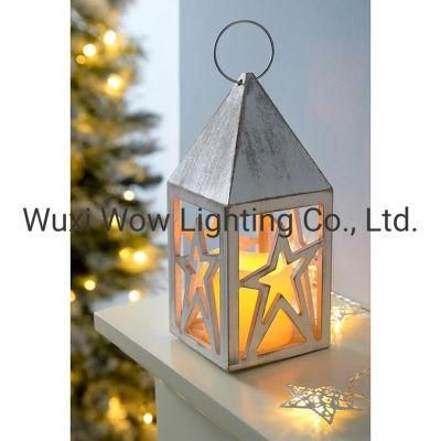 Lantern Christmas Decoration Wood 21.5 Cm White Star Christmas Lights