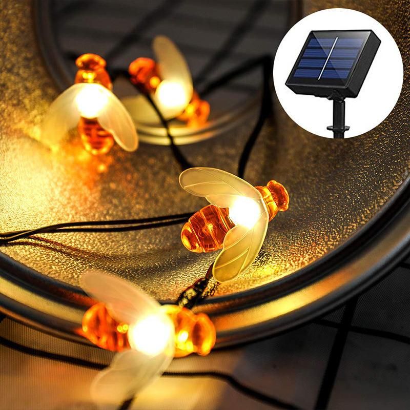 Solar String Lights, LED Solar Bee Fairy Lights 8 Modes Waterproof Outdoor Honeybee String Lights