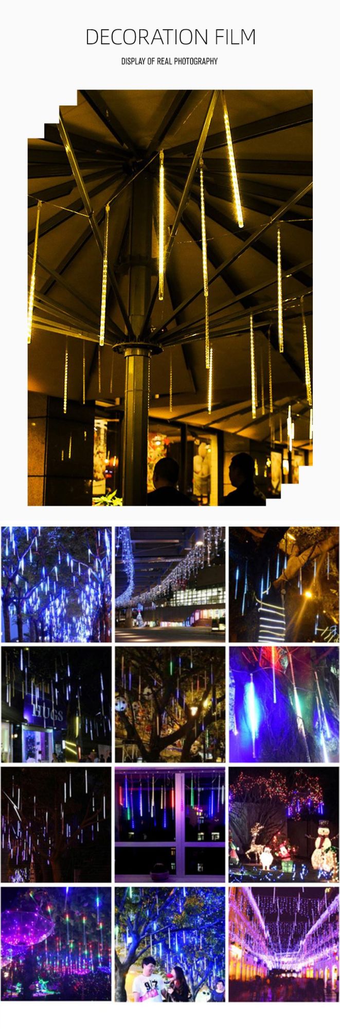 Street Decoration Waterfalling Tube LED Meteor Shower Icicle Light