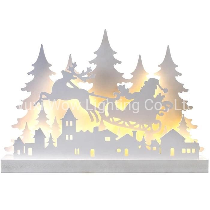 Wooden Village Scene Decoration with Warm LED Lights 44 Cm