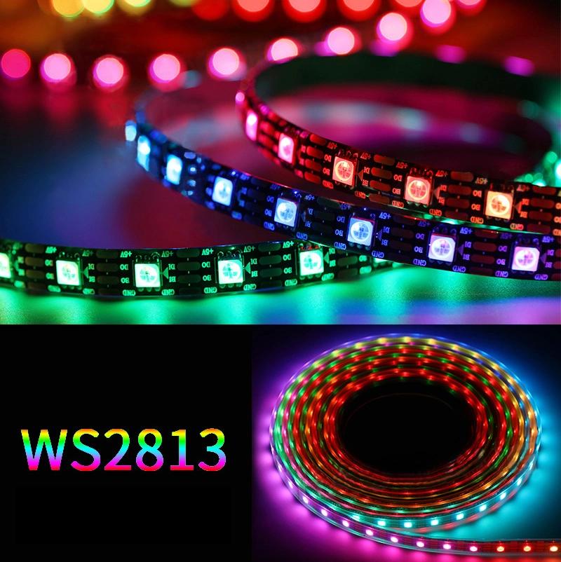 DC12V Ws2813 Individually Flexible 30/60/144pixels/M RGB Addressable LED Strip Light Dual Signal Programmable Lighting for Indoor Decoration