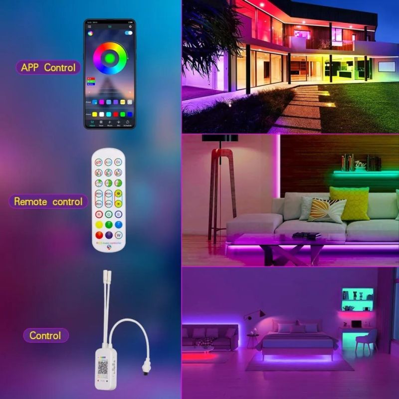 2021 Factory Rgbic LED Strip Lights RGB LED Light Strip Color Changing Wirelss Remote Controller Flexible Ribbon Light for Dancing Wedding Christmas Decoration