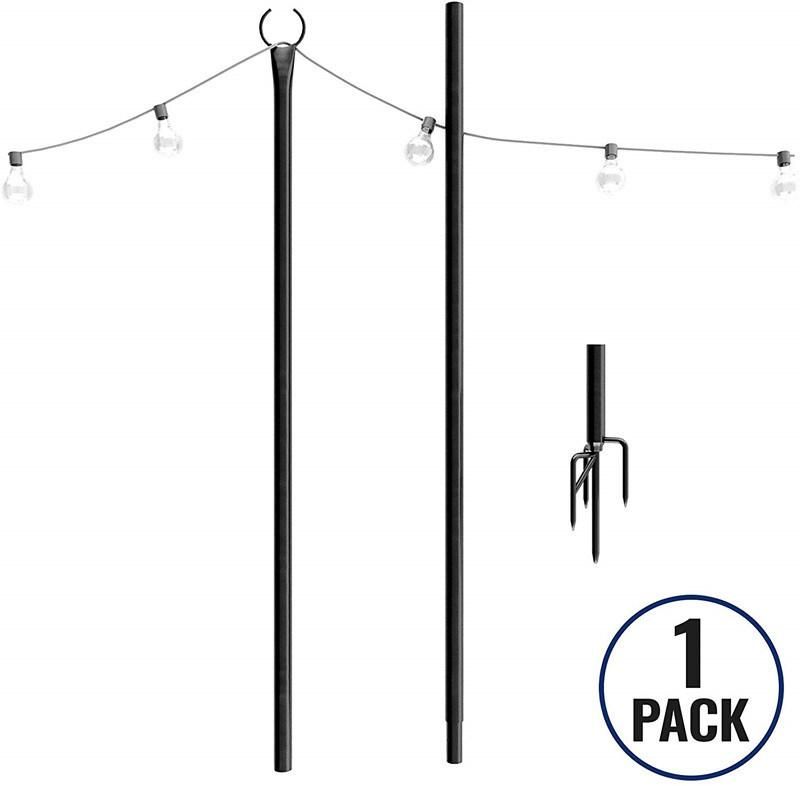 Set of 3 Black Metal Festoon Poles 2.75m Shepherds Hooks for Garden String Lights