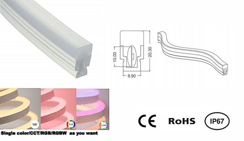 IP67/IP65 W12mm* 22.4mm LED Profile Extrusion Profile Flexible PMMA for 10mm PCB LED Strip