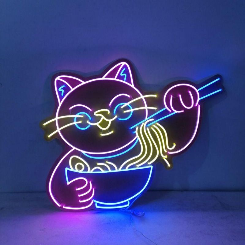 High Brightness Lucky Cat Hotel Display Neon Lights Room Decoration Advertise Neon Noodle Shop Sign Custom Neon Sign