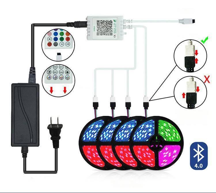 LED Light Bar Kit 12V Waterproof IP65 RGB 5m 300 LED with UK Adapter and 44 Button Remote Controlled Light Bar 5050rgv Waterproof Light Strip IP65 with 44 Key