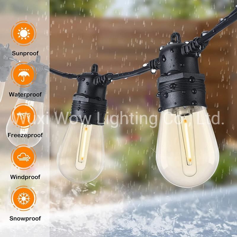 Outdoor Light Mains Powered 48FT LED S14 Garden Festoon String Lights Patio Fairy Lights Weatherproof Dimmable for Garden