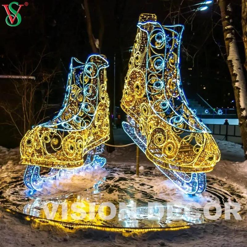 Outdoor Decoration Navidad LED 3D Motif Ice Skating Shoes Light