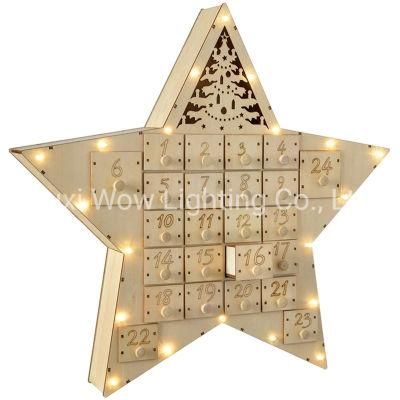 Wooden Star Advent Calendar Christmas Decoration 43 Cm - White
