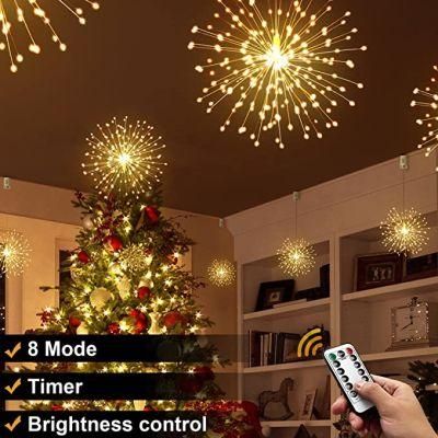 Warm White Firework Lights Copper Wire Starburst Light with 8 Modes Battery Operated Fairy Star Remote for Hanging Ceiling Decorations