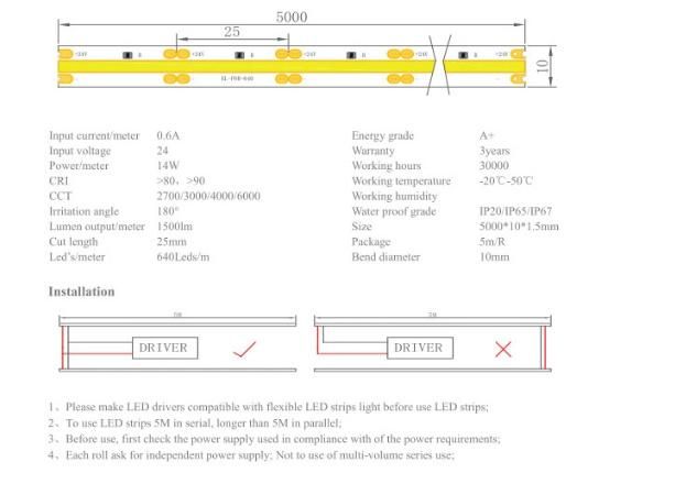 The Latest 180 Degree Big Beam Angle High Bright Flexible COB LED Strip Light