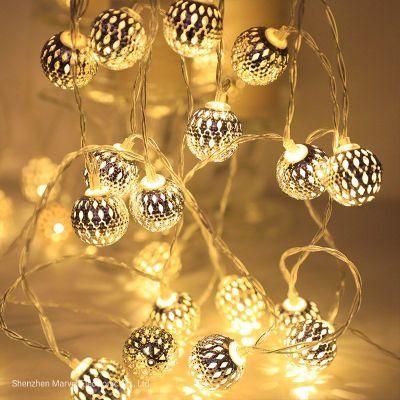 Holiday Fairy Moroccan Hollow Metal Ball LED String Christmas Decoration Light