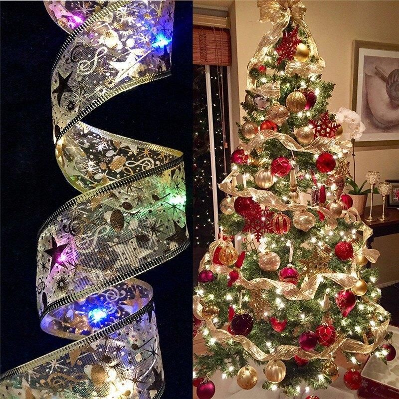 Christmas Tree Decor LED Ribbon Lights DIY Lace Bows String Lights