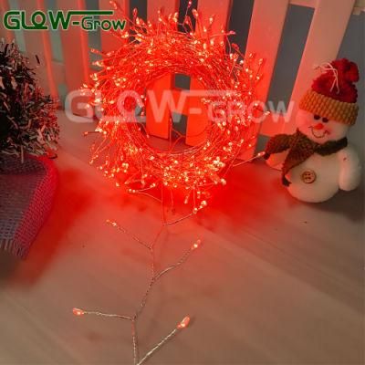 Red Sliver Wire String Firecrackers Cluster Garland Fairy Lights Waterproof for Bedroom Patio Garden Christmas Wedding Decor