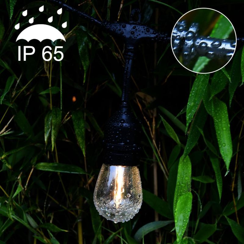 48FT LED PMMA Droop S14 Outdoor String Lights for Decorative Backyard, Patio, Bistro, Pergola Commercial Hanging Lights String