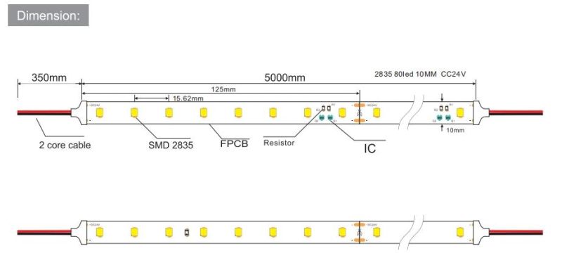 Flexible DC12V/24V SMD2835 80LEDs/M LED Strip Light High Lumen LED Lighting Strip