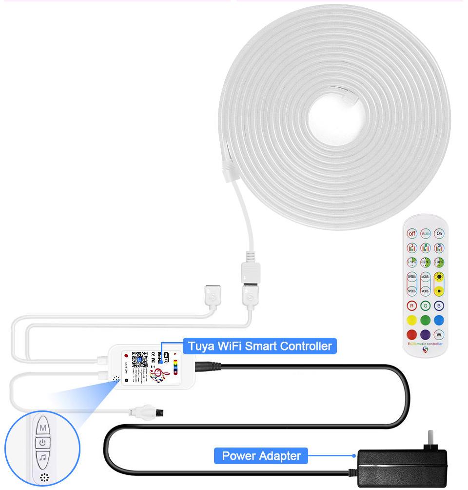 Smart LED Neon Strip Light 12V RGB Dimmable Silicone Cuttable Tape WiFi Bluetooth APP Remote Control Music Mode Strip