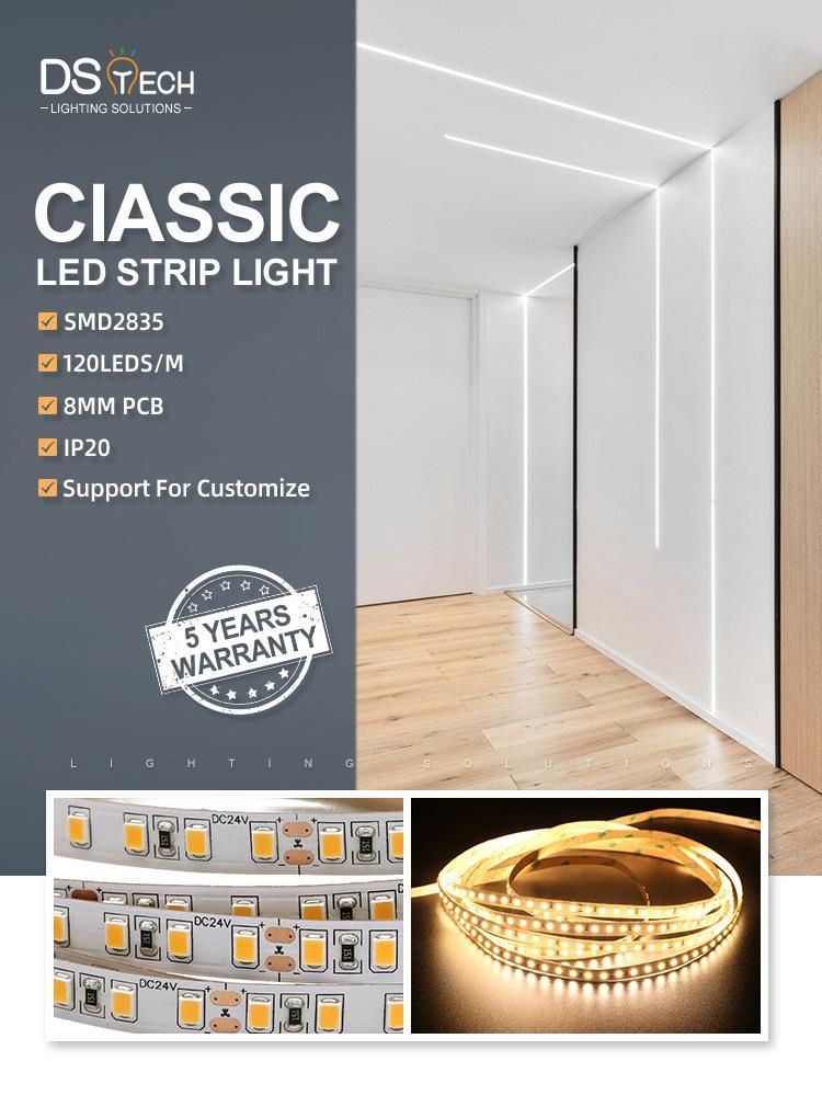 ETL 5year Warranty Classic SMD2835 8mm PCB 120LEDs 12W LED Strip Light