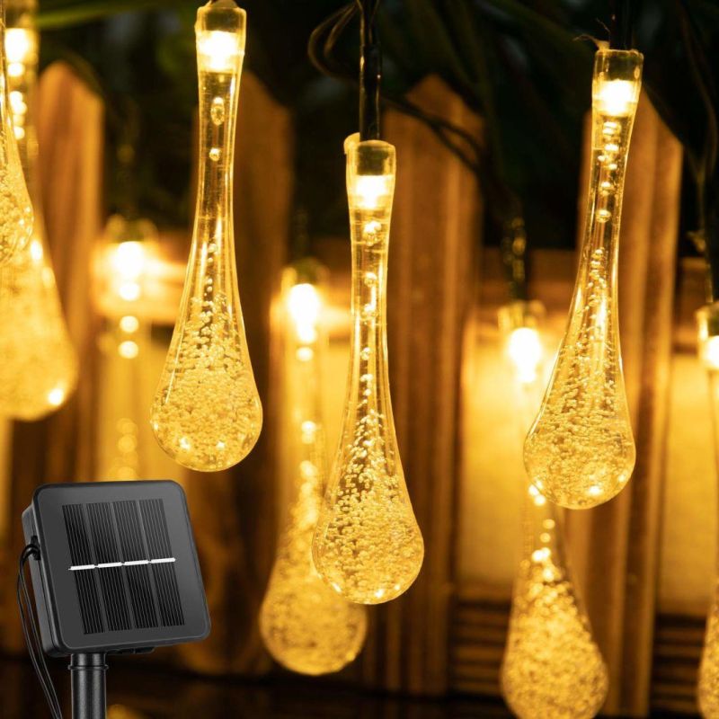 LED Outdoor Water Drops Solar Lamp String Lights for Christmas