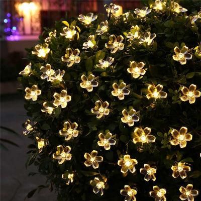Peach Flower LED Solar Garland for Garden Christmas Decor