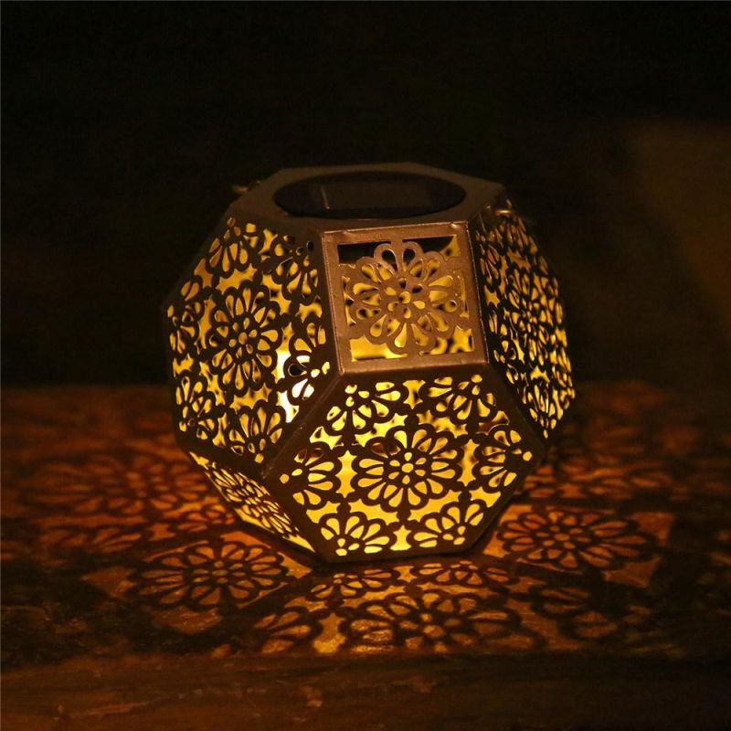 Steel Art Hollow out Round Lantern Hanging Decoration Light LED Solar Christmas Light