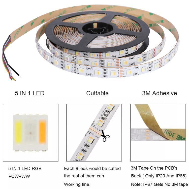 5m Premium True Color RGB RGBW Rgbcct WiFi&Bt SMD LED Strip Lights Holiday Lights for Decoration 60LED/M DC24V IP67 2oz PCB